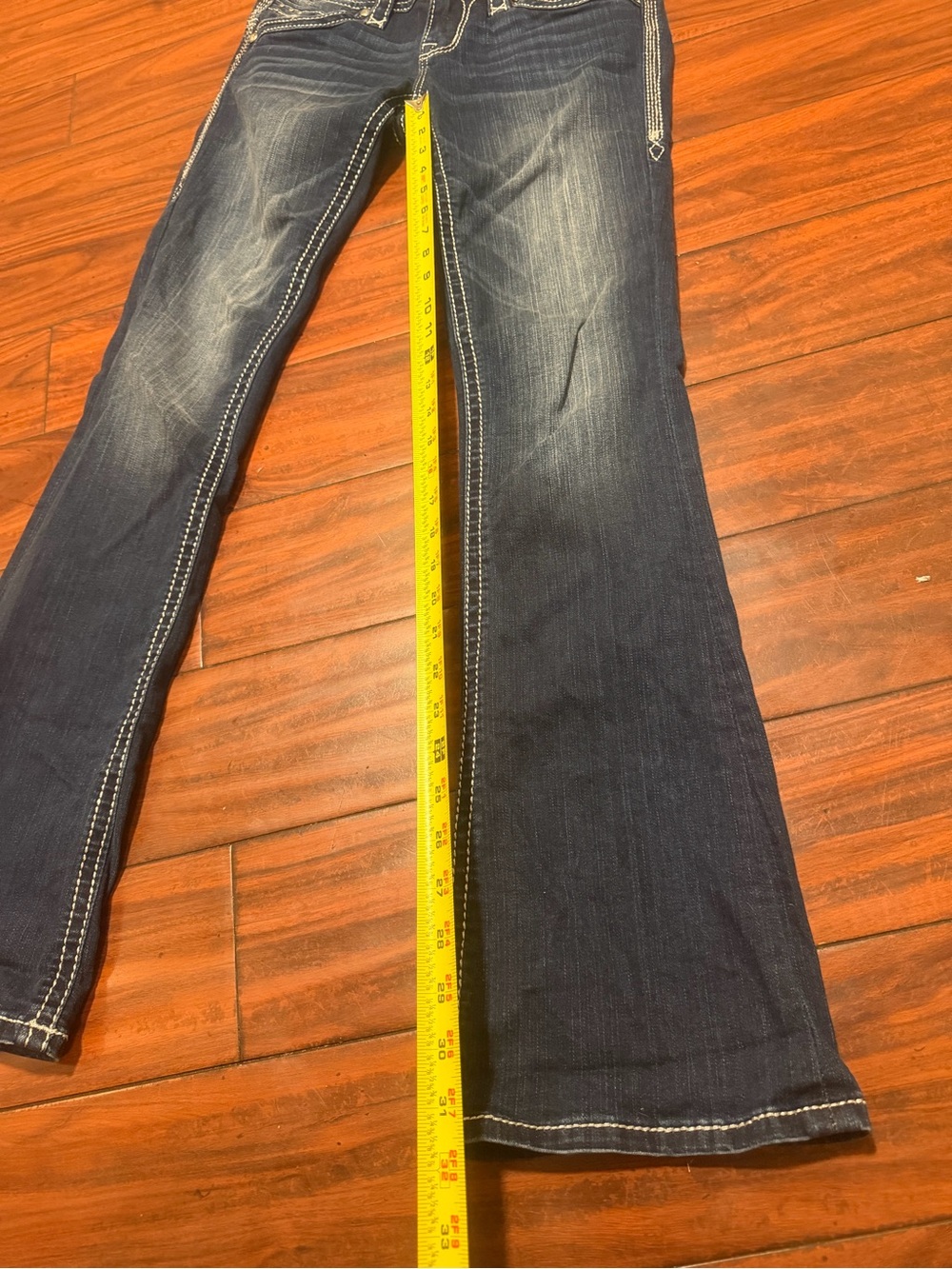 Rock Revival Indigo Boot Cut Jeans with White Contrast Stitching - Picture 3 of 13